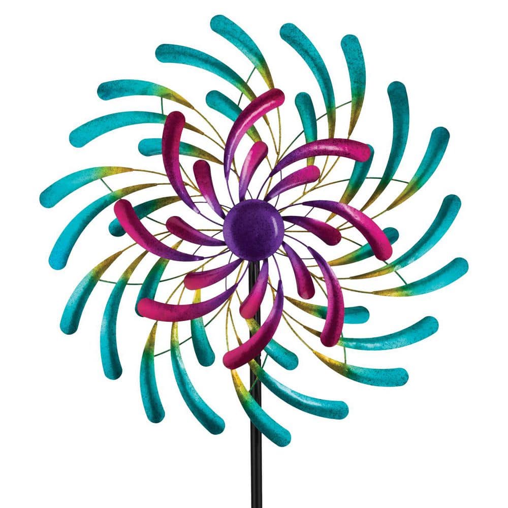 Vibrant Multicolor Metal Wind Spinner Stake, 32"