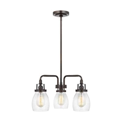 Belton 3-Light Bronze Transitional Industrial Single Tier Hanging Chandelier with Clear Seeded Glass Shades