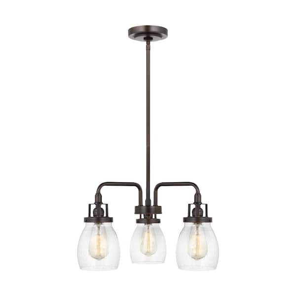 Generation Lighting Belton 3-Light Bronze Transitional Industrial Single Tier Hanging Chandelier with Clear Seeded Glass Shades