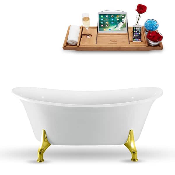 Streamline 59.1 in. Acrylic Clawfoot Non-Whirlpool Bathtub in Glossy White With Polished Chrome Clawfeet And Polished Chrome Drain