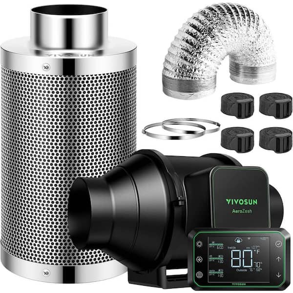 VIVOSUN AeroZesh S4 4 in. Inline Duct Fan with GrowHub E42A Controller, Carbon Filter, 8 ft. Ducting Ventilation System
