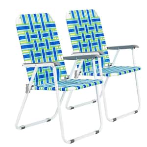 Metal Frame Blue and Green Beach Chair (2-Pack)