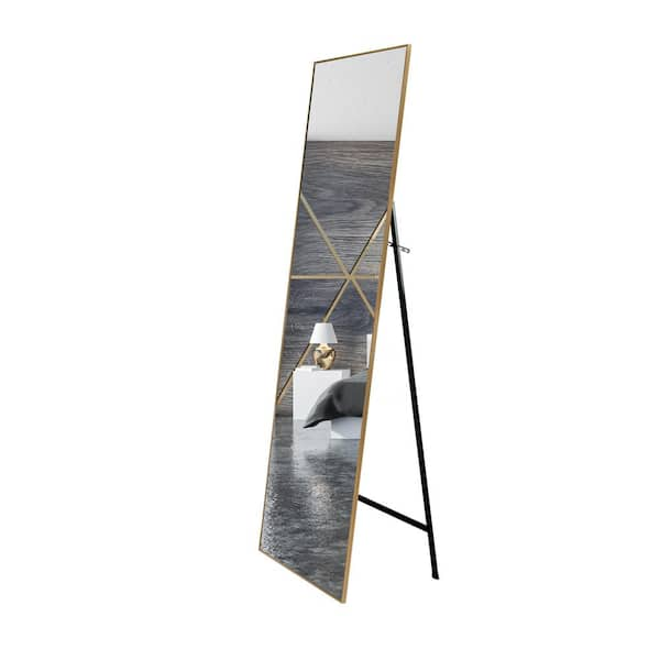 22 in. x 65 in. Modern Rectangle Framed Full-Length Mirror Gold Aluminum  Alloy Mirror Standing Mirror, Standing Holder