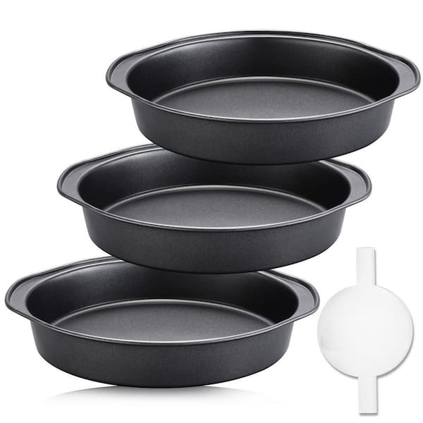 3-Piece 8 in. Round  Carbon Steel Cake Pans with 100-Piece Parchment Paper, Nonstick, Dishwasher Safe