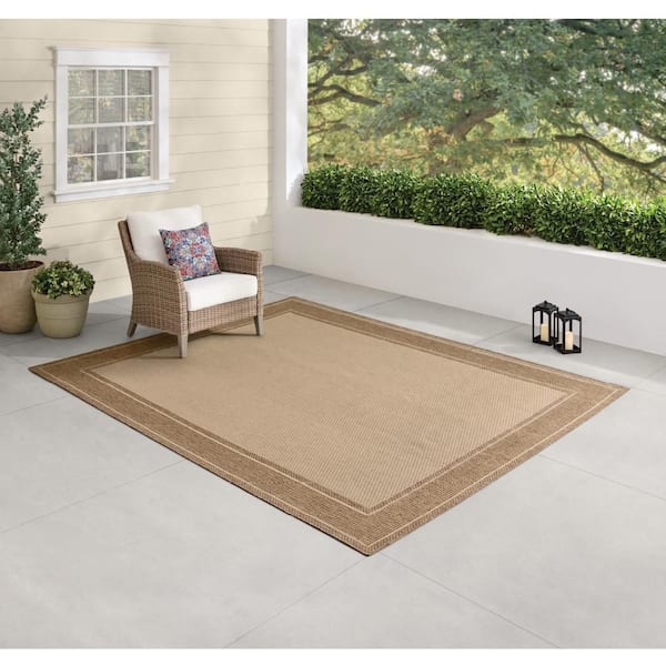 Brown/Beige Texture Border 5 ft. x 7 ft. Indoor/Outdoor Area Rug