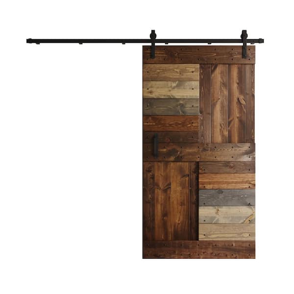 COAST SEQUOIA INC S Series 42 in. x 84 in. Multi Color Knotty Pine Wood Sliding Barn Door with Hardware Kit