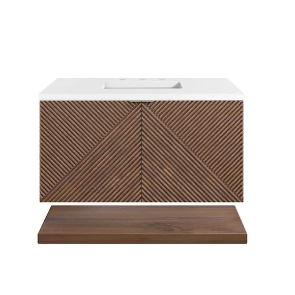 James Martin Vanities Marcello 36.0 in. W x 23.5 in. D x 37.2 in. H Bathroom Vanity in Chestnut with White Zeus Quartz Top