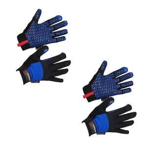 Blue/Black, L/X-Large, Super Grip Palm Gloves, Non-Slip Texture, Hook and Loop Wrist Strap (2-Pairs)