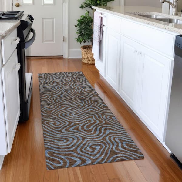 Mayfield Premium Machine Washable Abstract AMF1031 Brown 2 ft. 3 in. x 7 ft. 6 in. Runner Rug