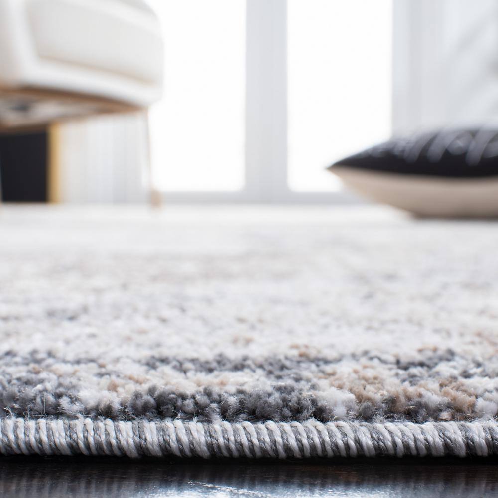 Ivory and Gray Abstract Stain-Resistant Runner Rug