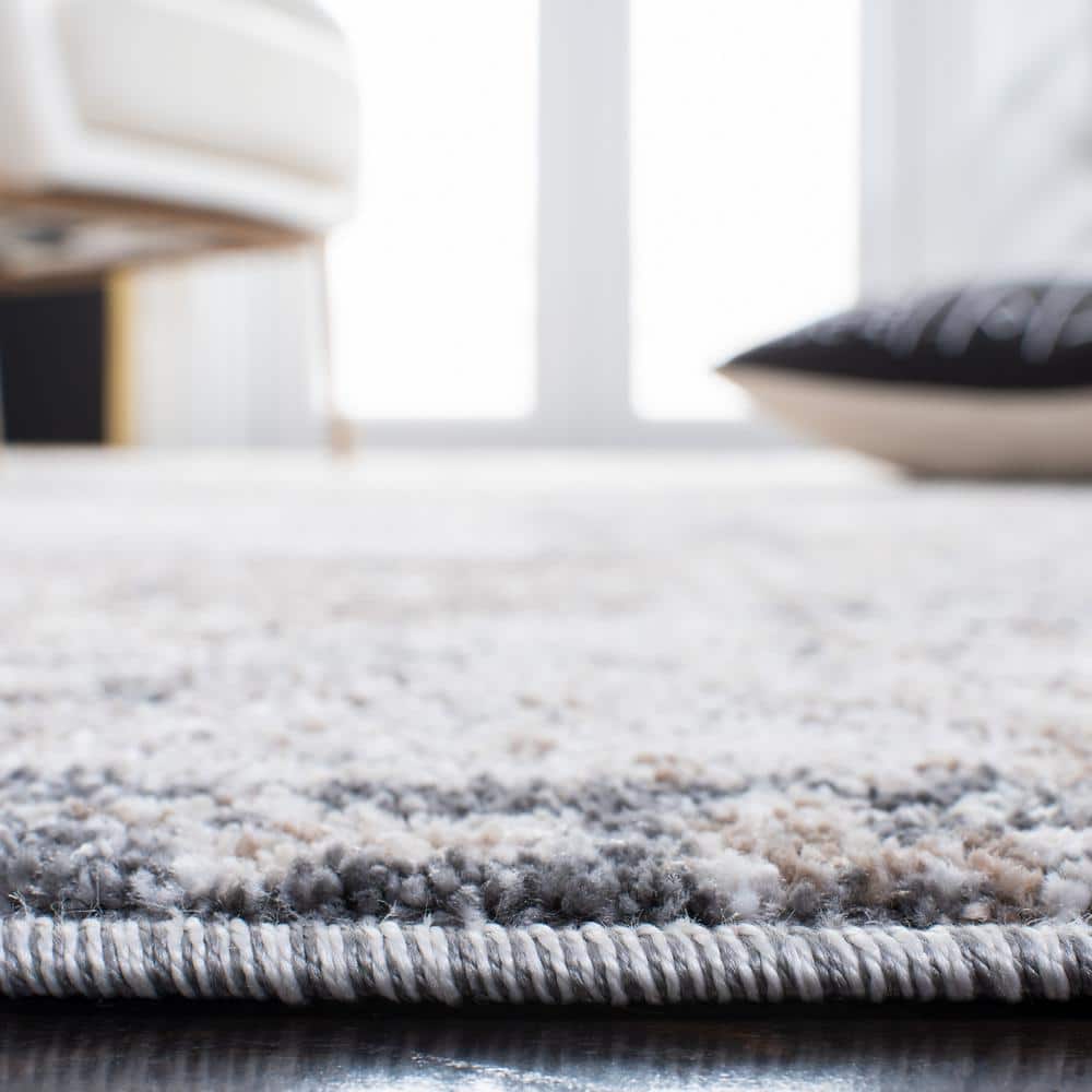 Ivory and Grey Abstract Square Synthetic Area Rug
