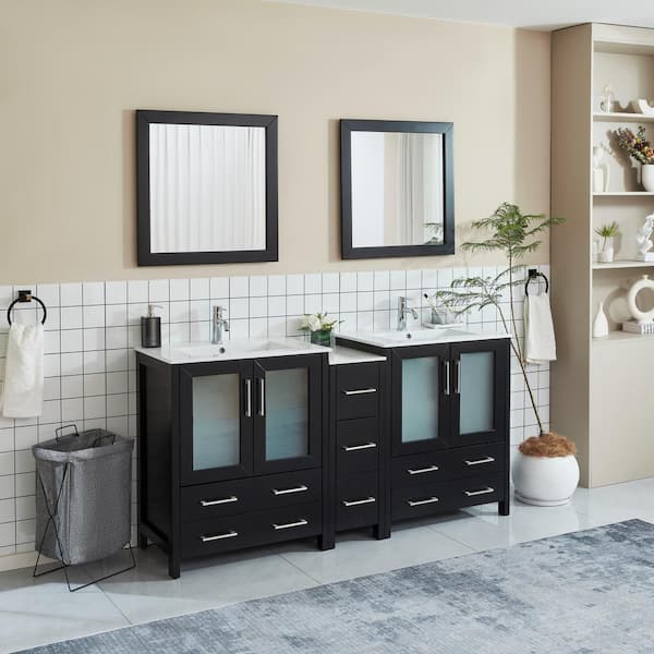 Brescia 72 in. W x 18 in. D x 36 in. H Bath Vanity in Espresso with Vanity Top in White with White Basin and Mirror