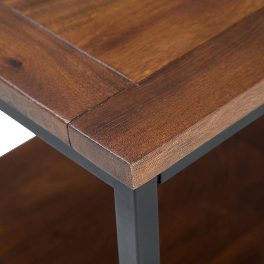 Skyler 22" Square Industrial End Table with Shelf in Dark Cognac Brown