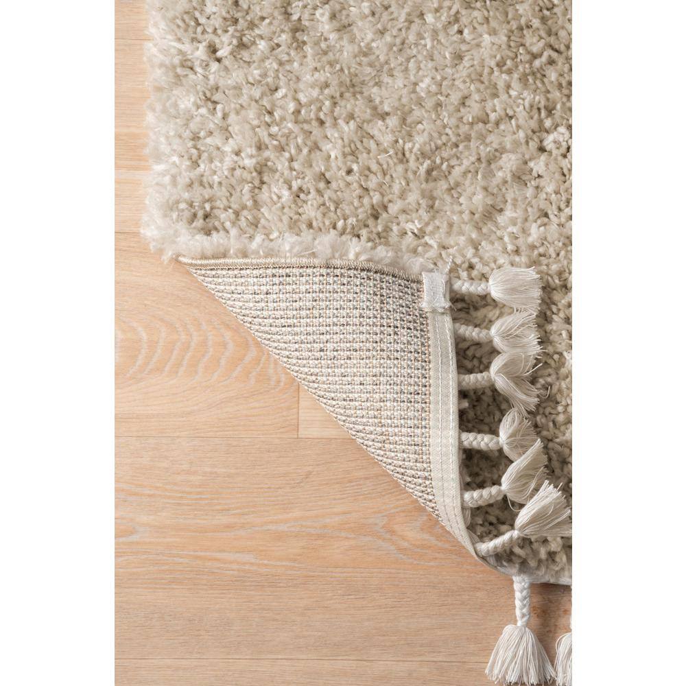 Cozy Beige Braided Tassel Shag Area Rug - Easy Care 3'x5'