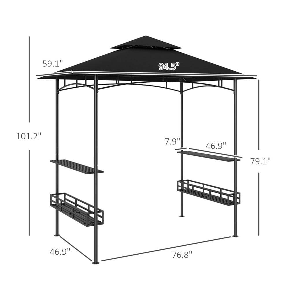 Dark Gray Steel 8' x 5' Outdoor BBQ Grill Gazebo with Shelves
