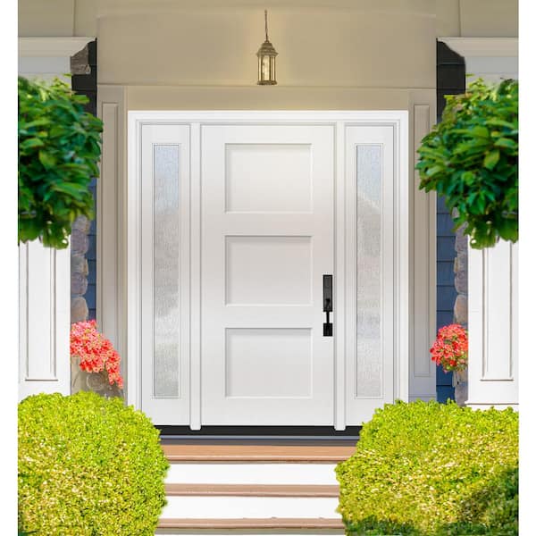 Legacy 64 in. x 80 in. 3P Equal Shaker LHIS Unfinished White Fiberglass Prehung Front Door w/Rain 12 in. SLs 6-9/16 Jamb