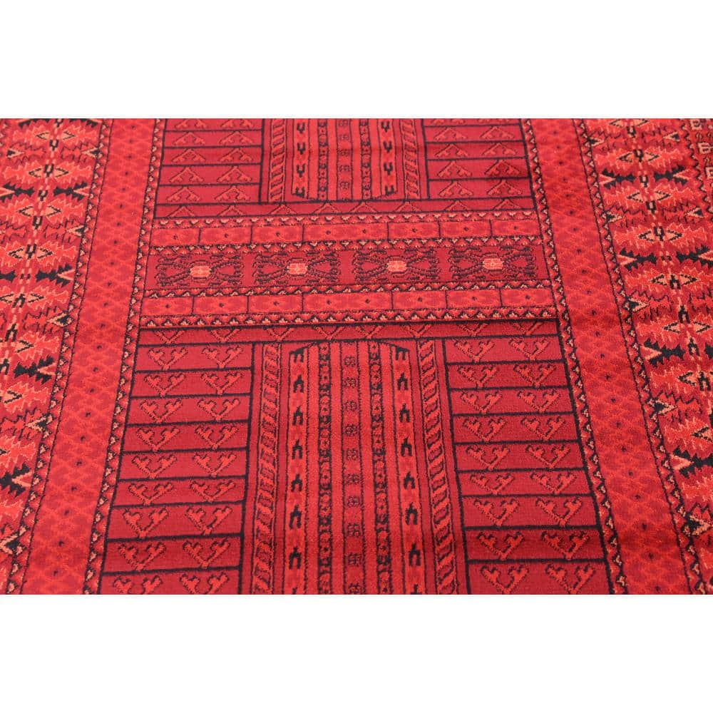 Handmade 4' x 6' Rectangular Red Synthetic Easy-Care Stain-Resistant Rug