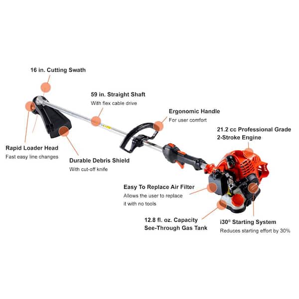 21.2 cc Gas 2-Stroke Straight Shaft String Trimmer with Rapid-Loader Trimmer Head and 16 in. Cutting Swath