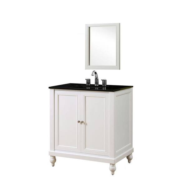 Direct vanity sink Classic 32 in. Vanity in Pearl White with Granite Vanity Top in Black with White Basin and Mirror