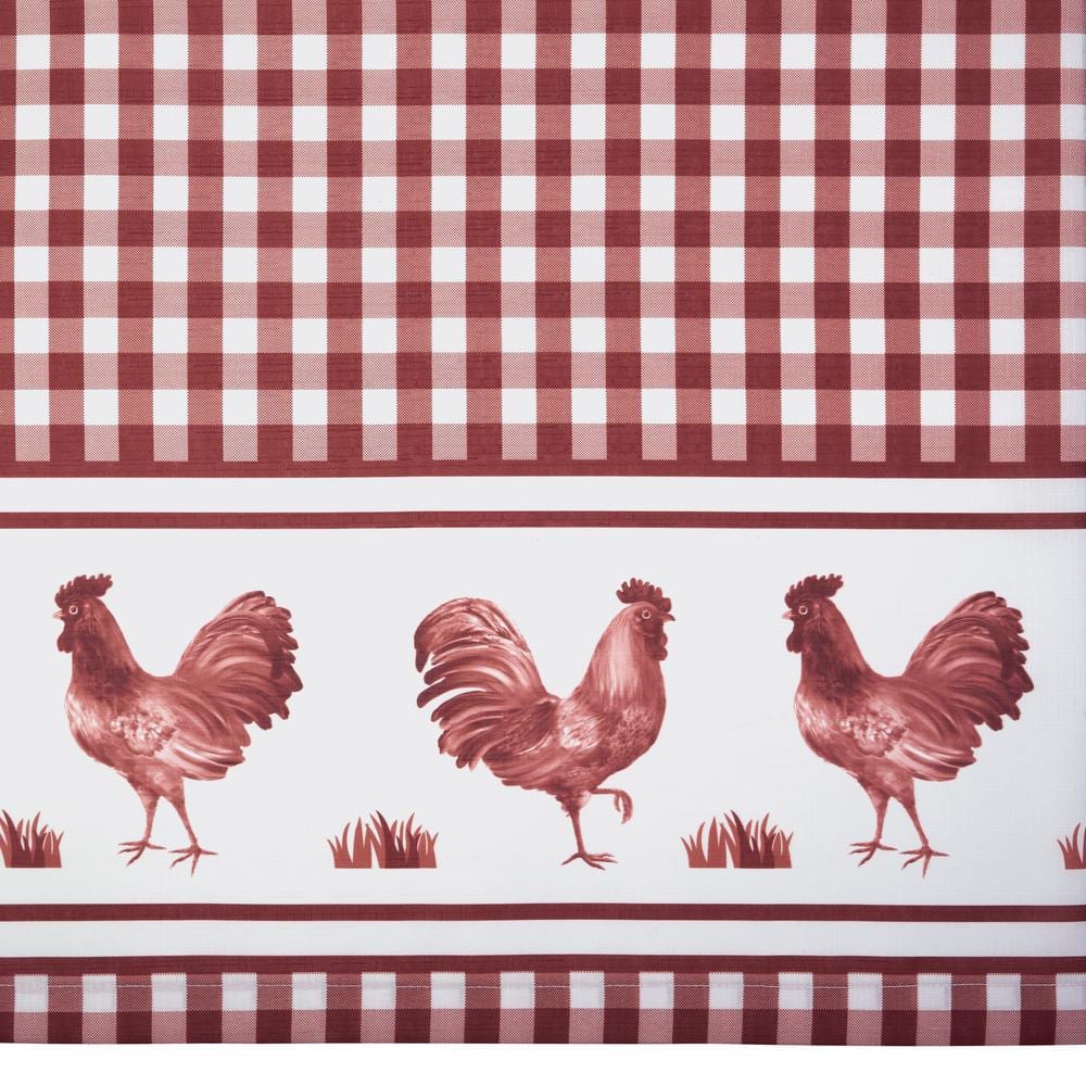 Burgundy Rooster Gingham Plaid Rod Pocket Valance