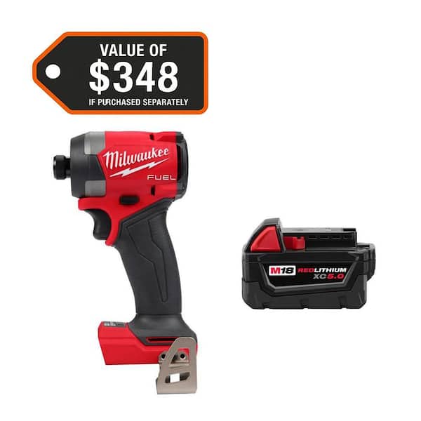 M18 FUEL 18V Lithium-Ion Brushless Cordless 1/4 in. Hex Impact Driver with 5.0 Ah Battery