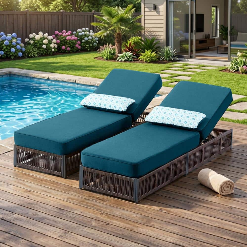 Rotavia Brown 2PCS Wicker Outdoor Chaise Lounge Patio Recliners with Adjustable Backrest with 5in. Peacock Blue Cushions price history on PriceWatchPro