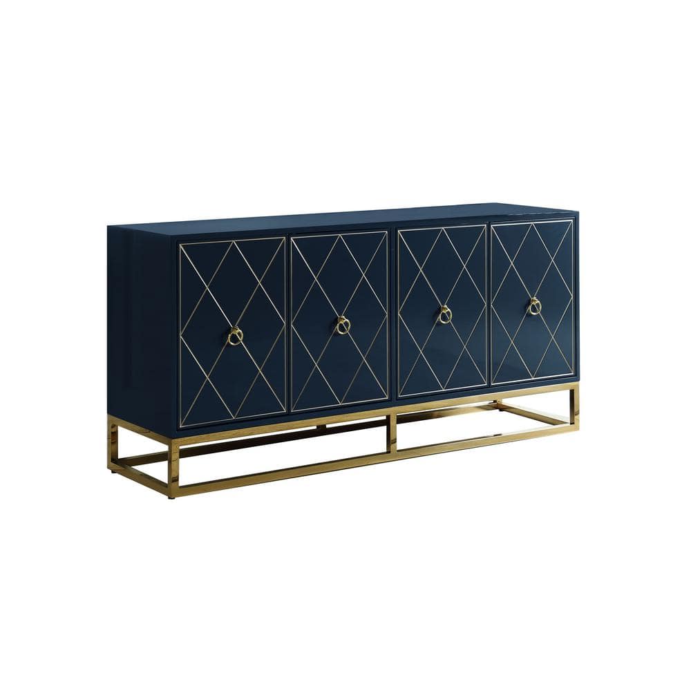 Best Master Furniture Sjang 64 in. Navy High Gloss Lacquer Finish ...