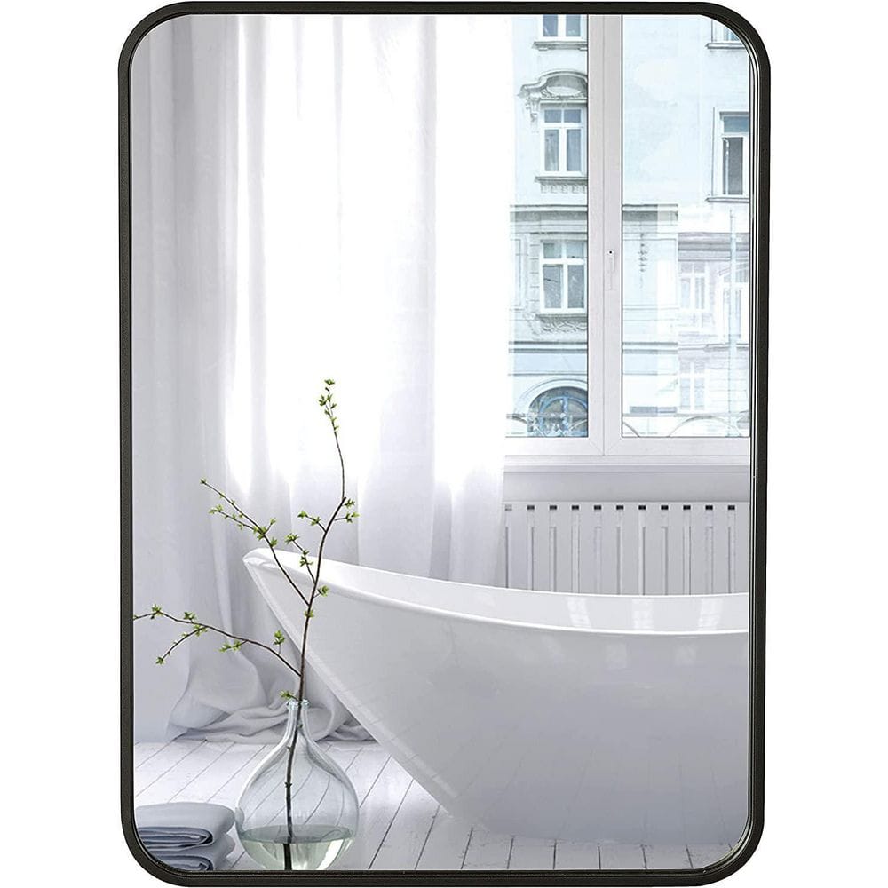 20 in. W x 28 in. H Rectangular Framed Wall Bathroom Vanity Mirror Metal Bl