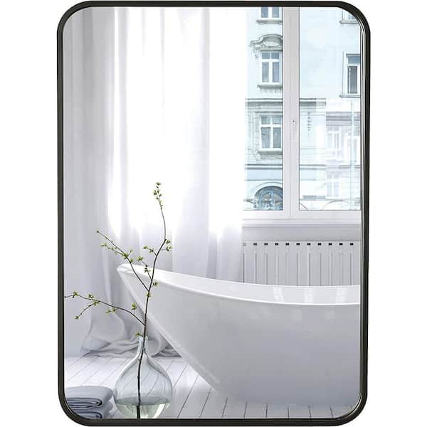 Unbranded 20 in. W x 28 in. H Rectangular Framed Wall Bathroom Vanity Mirror Metal Black Frame Vertical & Horizontal Hung
