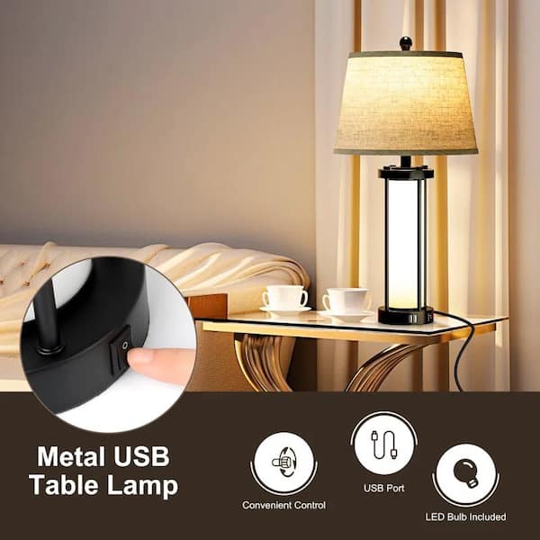 TOZING 26.3 in. Black Modern Metal Integrated LED Fabric Lampshade