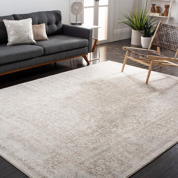 Evoke 9 ft. x 9 ft. Ivory/Taupe Distressed Border Medallion Square Area Rug