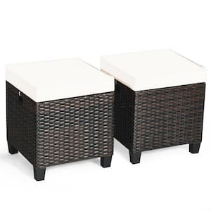 Wicker Outdoor Ottoman with White Cushion (2-Pack)