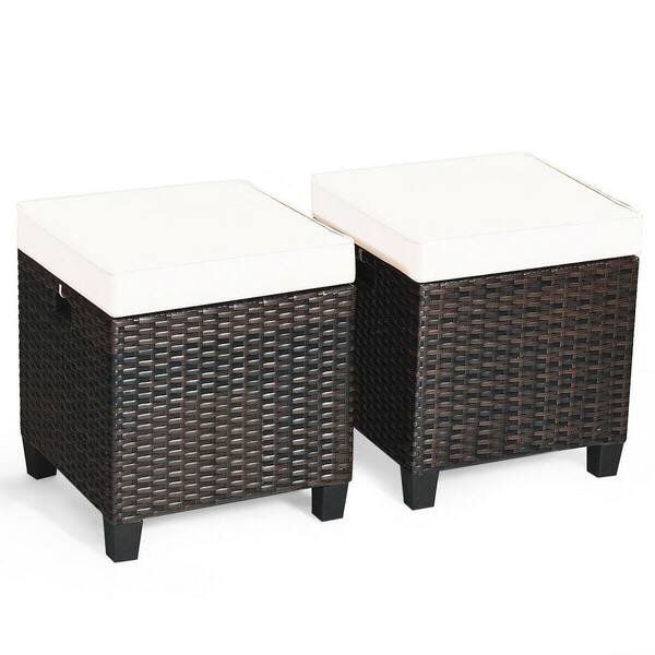 Wicker Outdoor Ottoman With White Cushion 2 Pack HYH56WH The Home Depot   Outdoor Ottomans Hyh56wh 64 600 