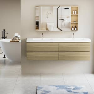 Achilles 71 in. W x 20 in. D x 22.5 in. H Double Sink Floating Bath Vanity in Natural Oak with White Resin Top