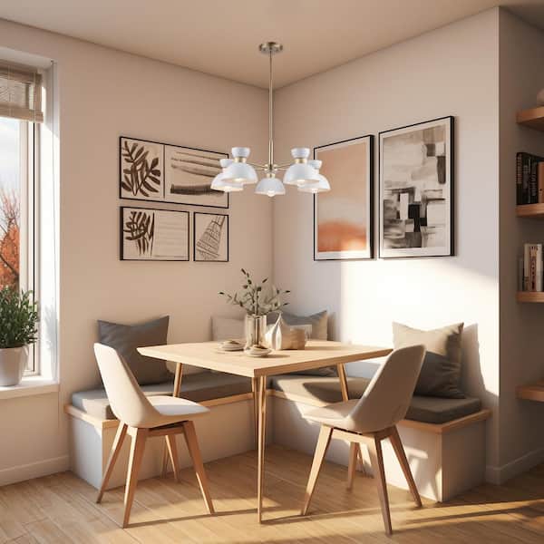 Azaria 5-Light White and Gold Chandelier Light Fixture with Metal Dome Shades