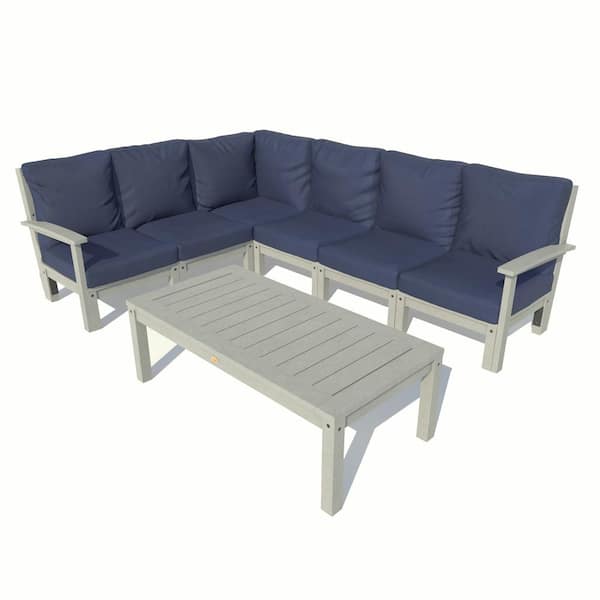 Highwood Bespoke Deep Seating 7-Piece Plastic Outdoor Sectional Set, Conversation Table with Cushions