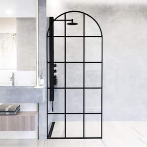 Arden 34 in. W x 78 in. H Framed Fixed Shower Screen Door in Matte Black with 3/8 in. (10mm) Clear Glass