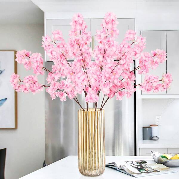 LIVING LUXURY 42 in. Double Bloom Pink Artificial Cherry Blossom