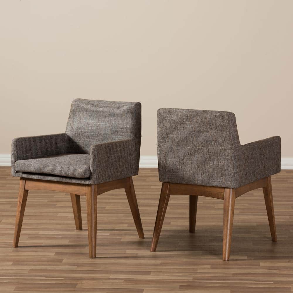 Mid-Century Modern Nexus Upholstered Leather Parsons Arm Chair in Gray and Brown