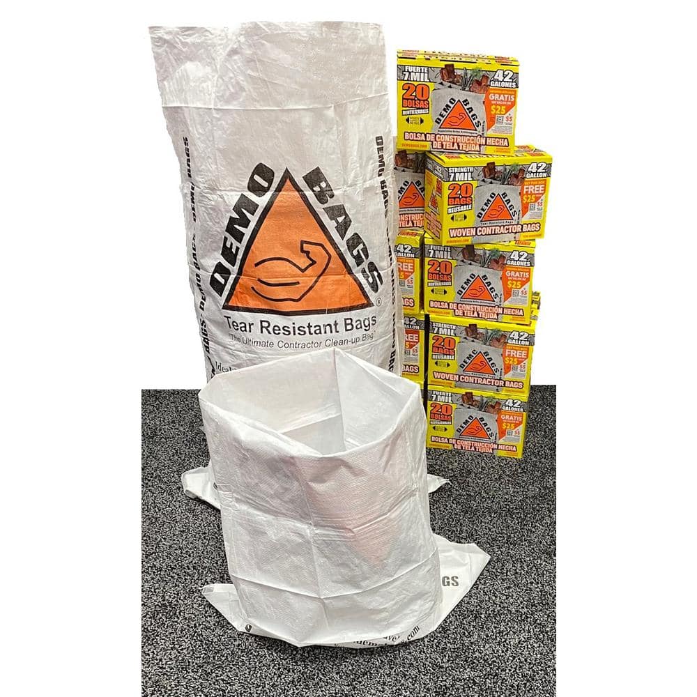 42-Gallon White Woven Polypropylene Contractor Trash Bags, Pack of 20