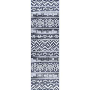 Eco Moroccan Navy 3 ft. x 10 ft. Indoor/Outdoor Runner Rug