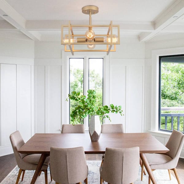 14.96 in. 4-Light Geometric Gold Modern Semi-Flush Mount Ceiling Light with No Bulbs Included