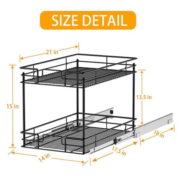 ROOMTEC roomtec individual pull out cabinet organizer (14 w x 21 d), 2  tier spice rack organizer for cabinet, slide out drawer pant