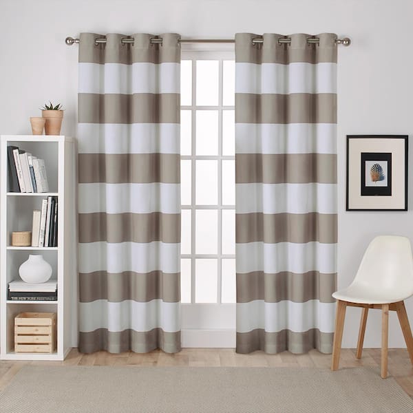 EXCLUSIVE HOME Surfside Taupe Stripe Light Filtering Grommet Top Curtain, 54 in. W x 96 in. L (Set of 2)