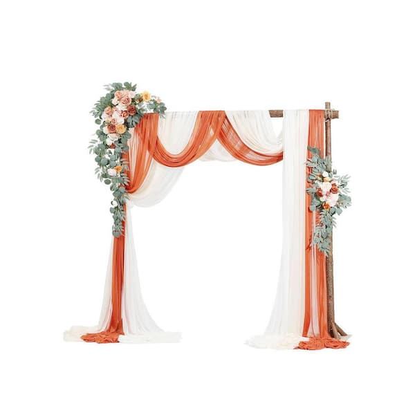 41.34 in. H Artificial Wedding Arch Flowers Kit, Orange Wedding Arch Flowers Floral Arrangement Fabric Square