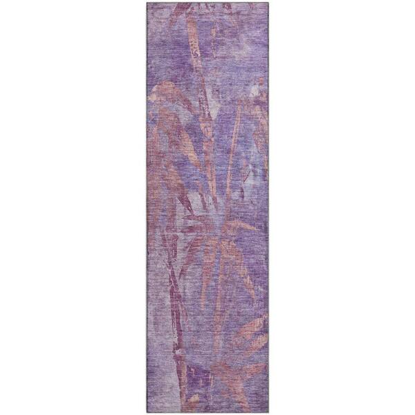 Mayfield Premium Machine Washable Abstract AMF2222 Plum 2 ft. x 7 ft. Runner Rug