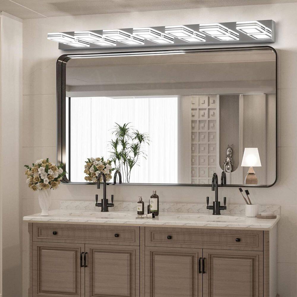 45 in. 7 Light Modern Chrome Vanity Light Fixture Bathroom Over Mirror Wall Lights with Iron+Acrylic Dimmable price history on PriceWatchPro