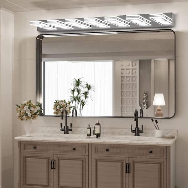 45 in. 7 Light Modern Chrome Vanity Light Fixture Bathroom Over Mirror Wall Lights with Iron+Acrylic Dimmable