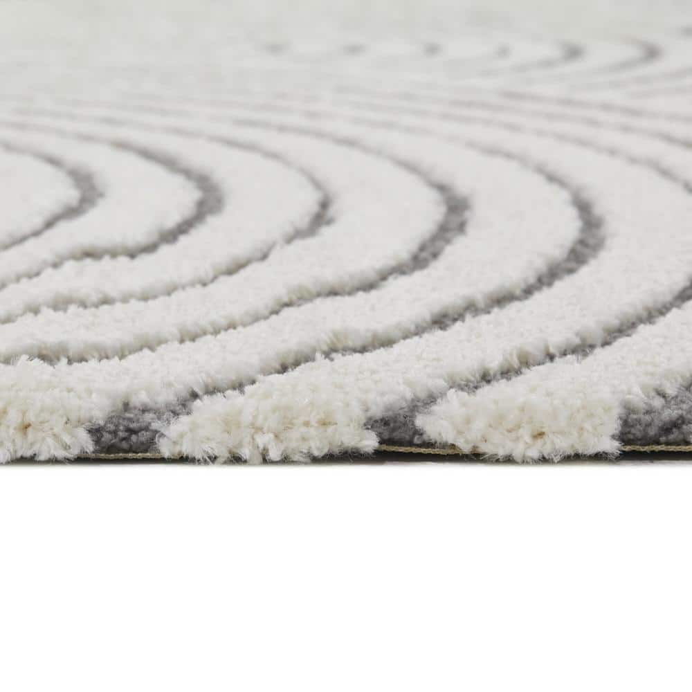 Cream and Grey Abstract Geometric Washable Area Rug
