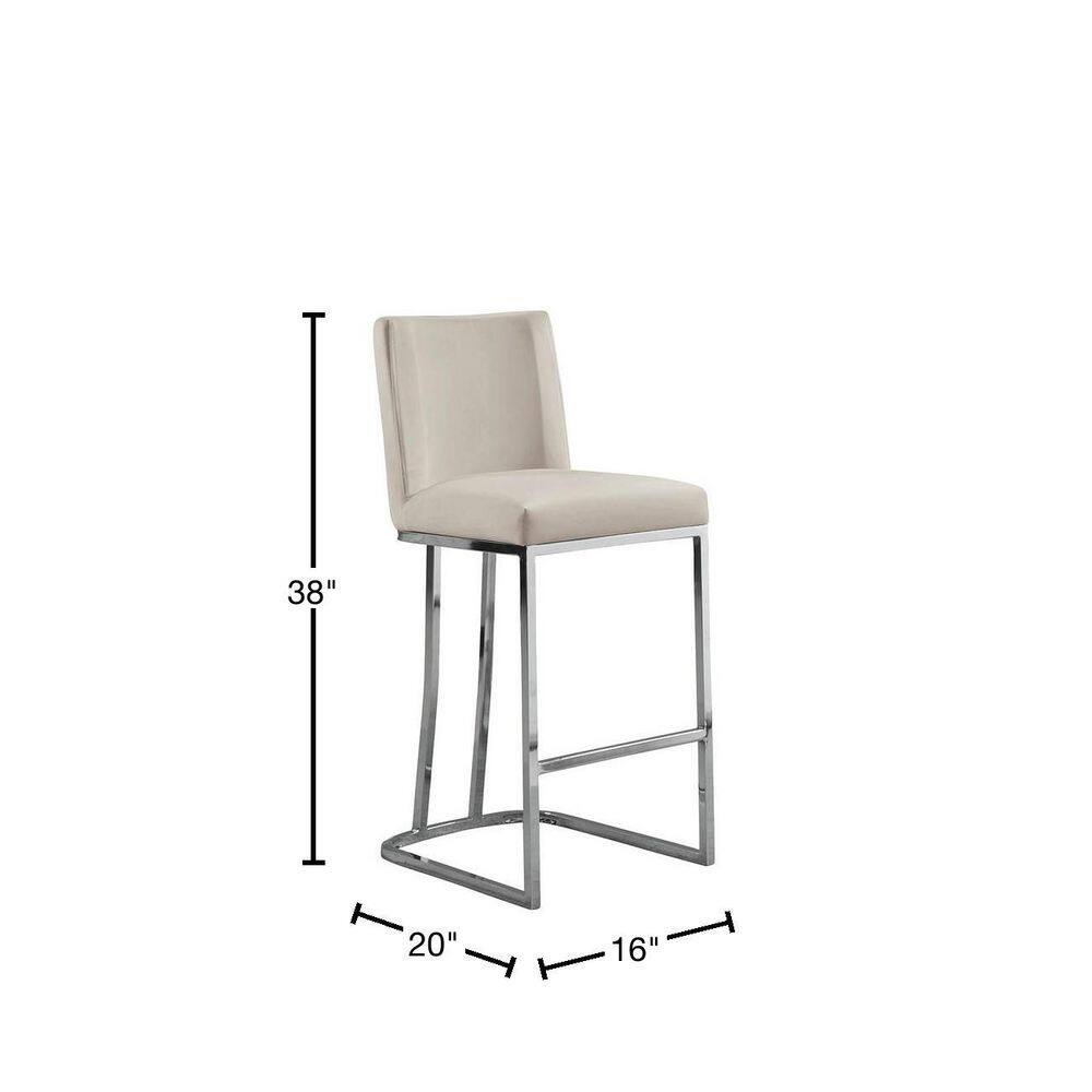 Sleek Beige Velvet 24" Counter Stool with Chrome Sleigh Legs - Set of 2